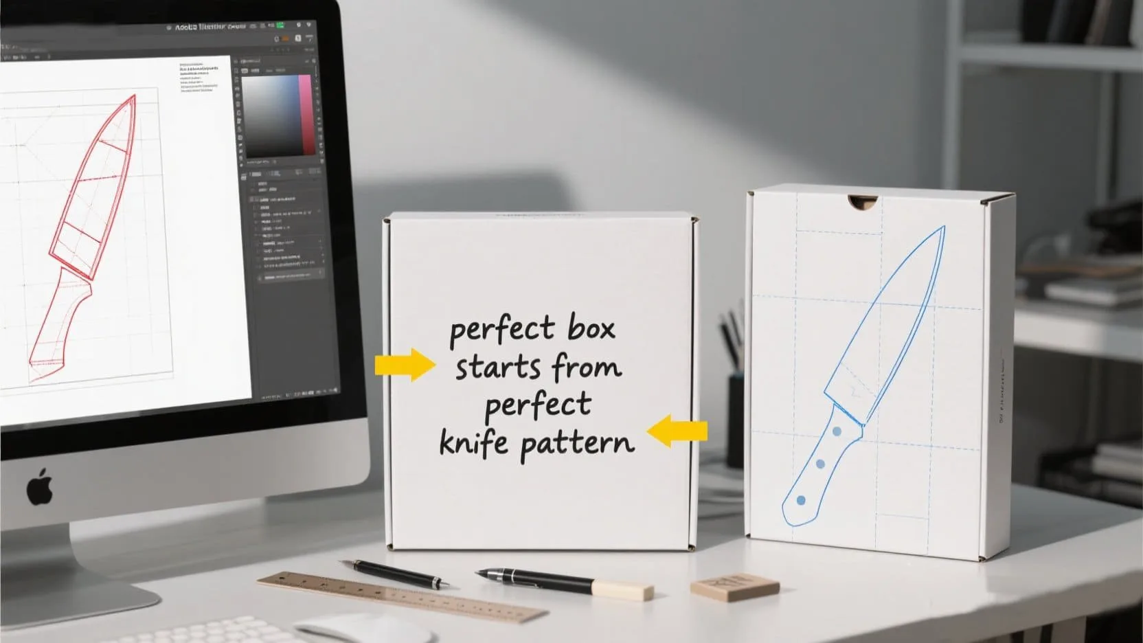 A digital dieline template for a paper box on a computer screen