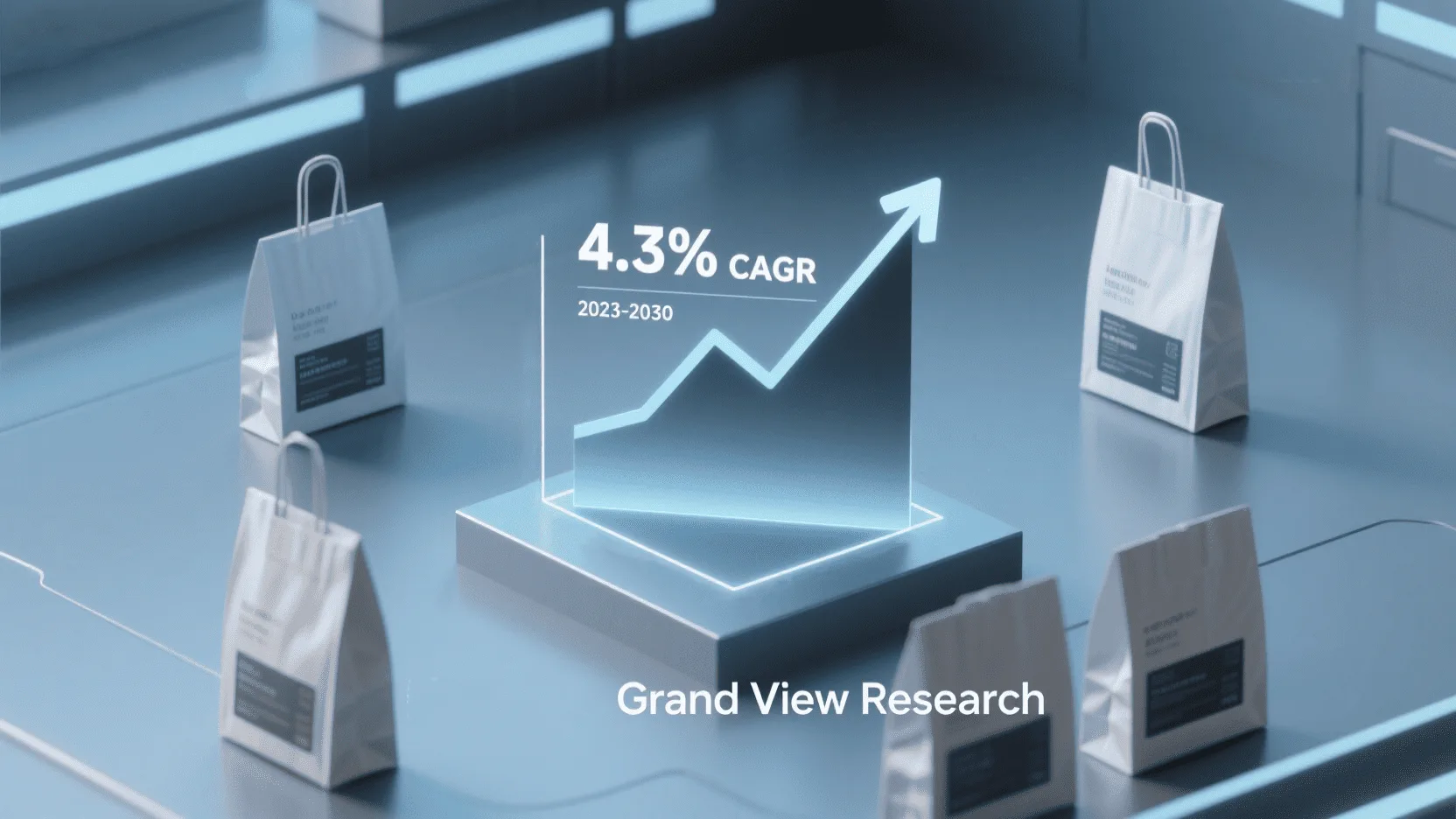 A line graph with a steady upward trend, illustrating the 4.3% CAGR of the paper bag market.
