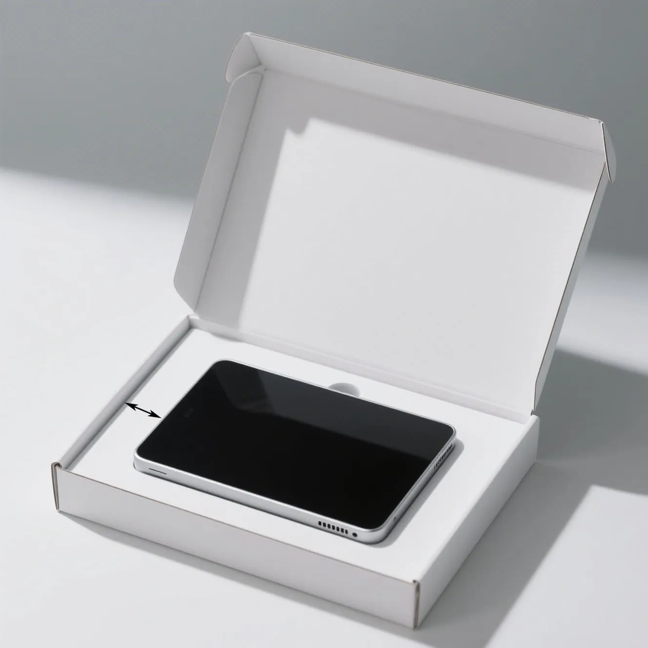A product sitting in a box with a small, visible gap around the edges