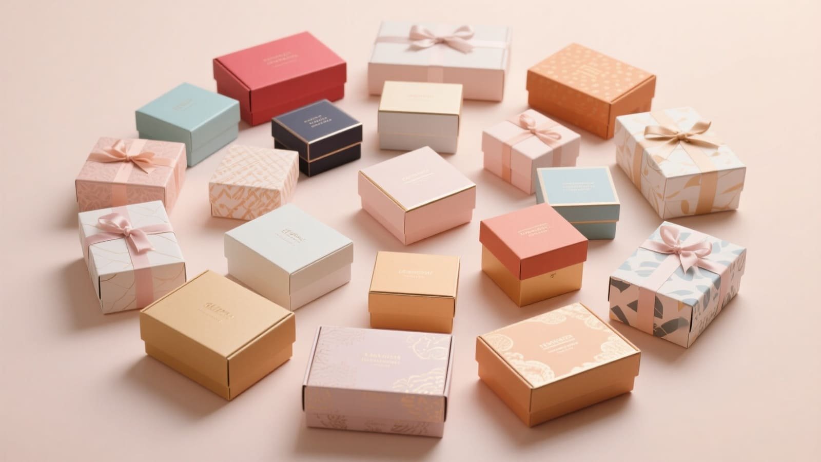 A collection of beautifully designed custom paper boxes for various industries like cosmetics and gifts.