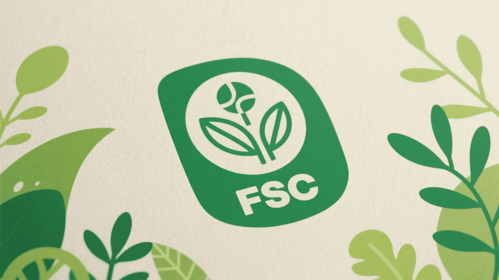 An FSC logo shown on a paper bag or a sheet of raw paper material.
