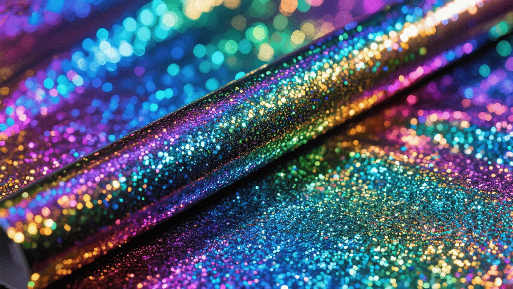 Close-up shot of shiny, glittery wrapping paper that is clearly not recyclable.