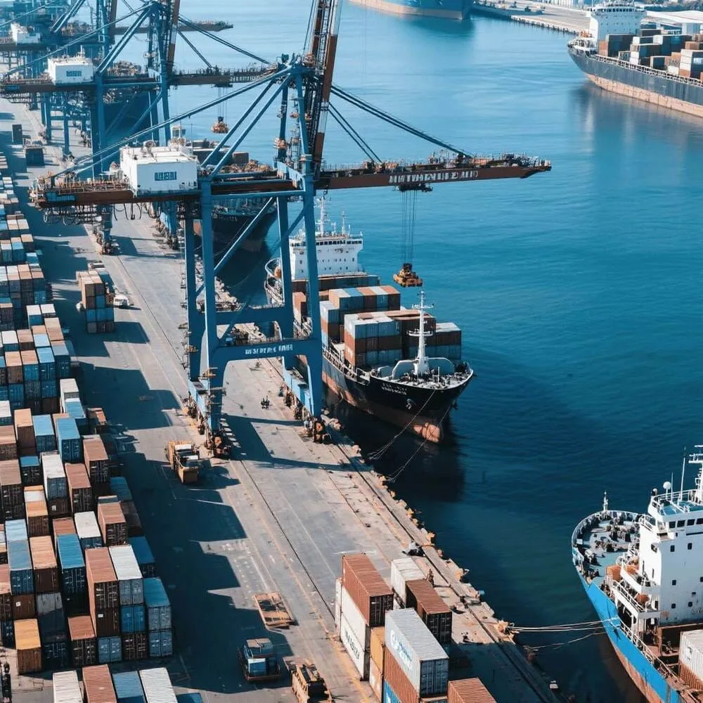 Cargo ships and containers at a port