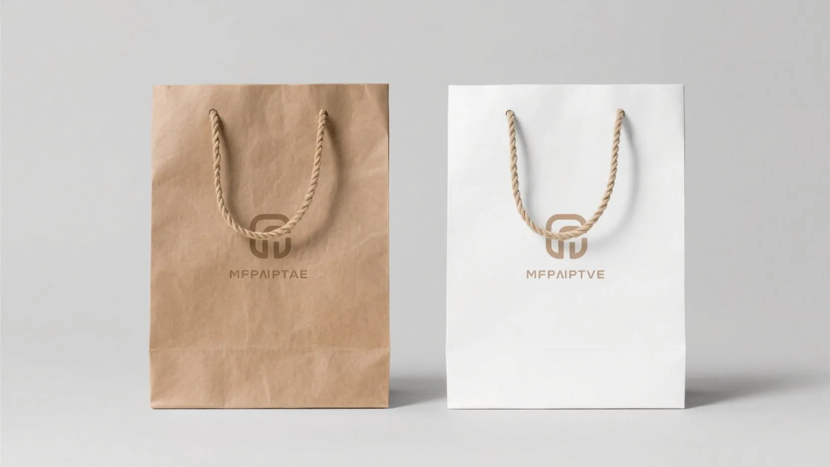 A comparison of a brown Kraft paper bag and a white coated paper bag