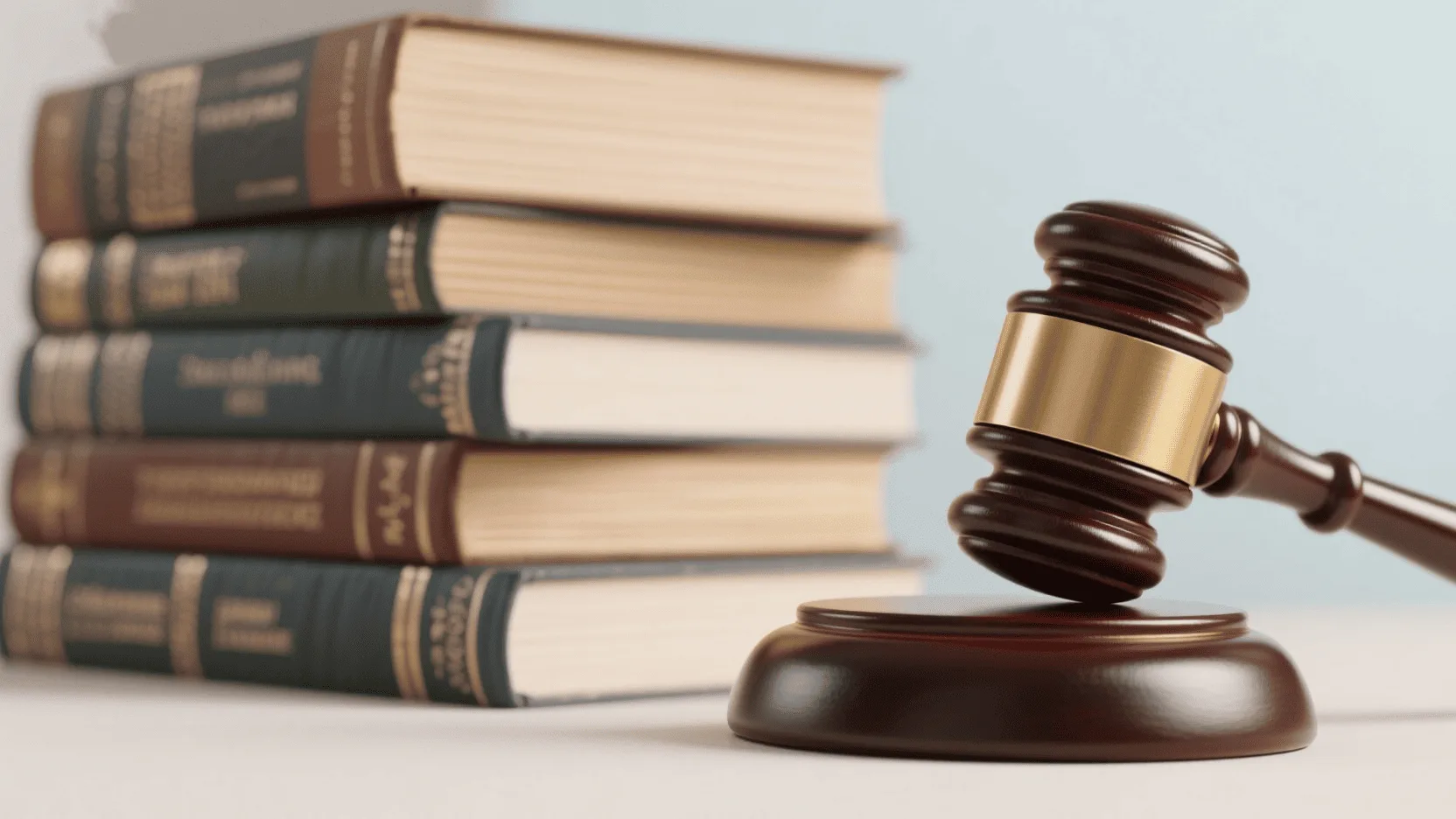 A gavel and a stack of legal books, symbolizing laws and regulations.