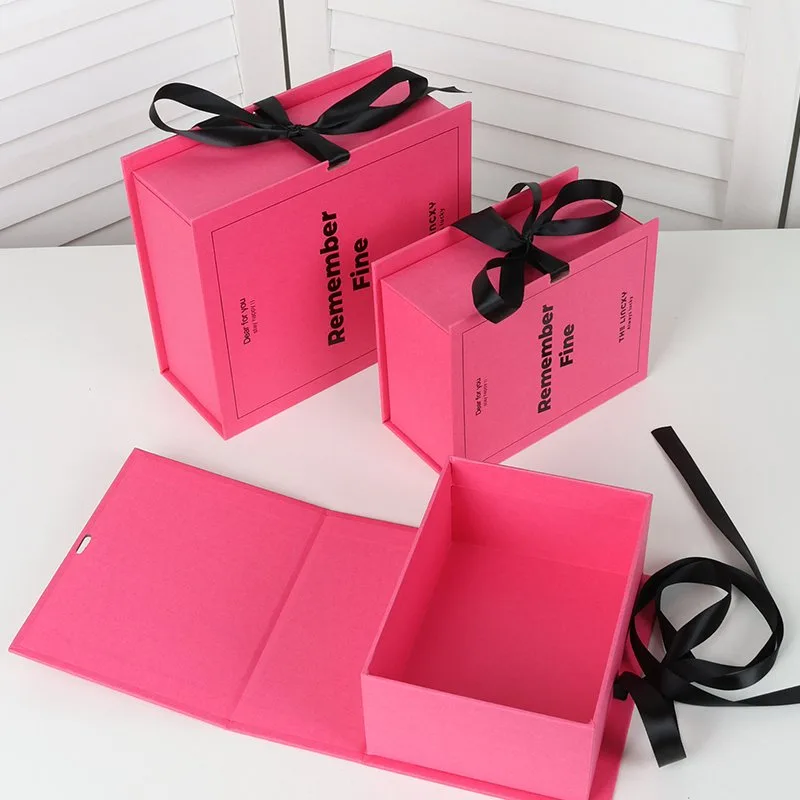 Vibrant Pink Jewelry Box with Satin Ribbon and Custom Logo