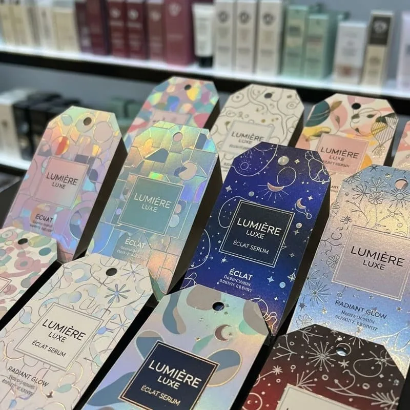 Premium Holographic Cosmetics Tags with Spot UV