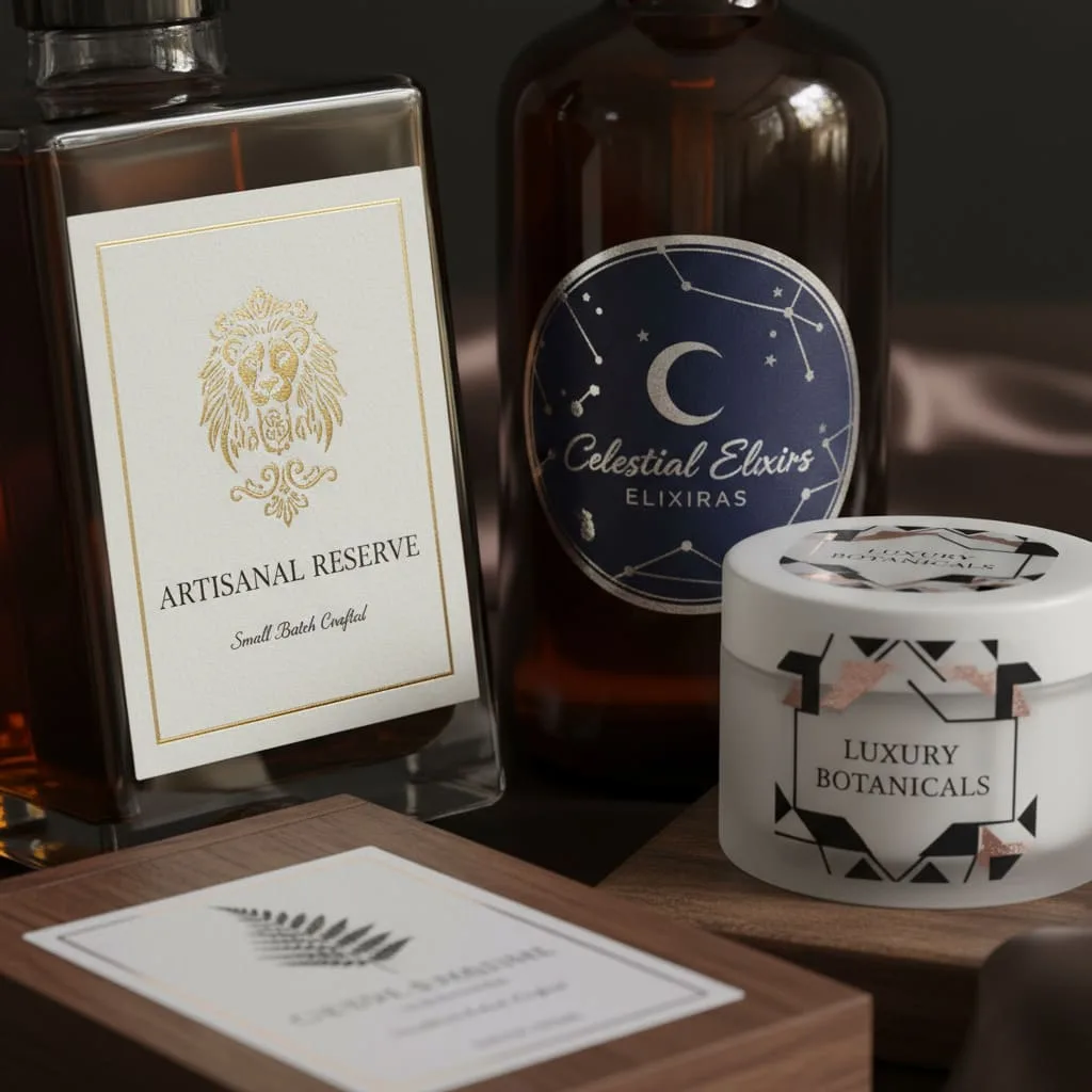 Premium Wine Product Labels with Embossing and Gold Foil