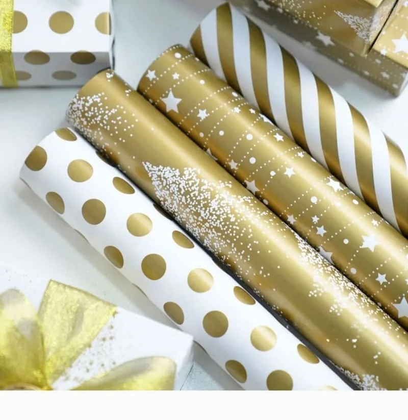 Printed Christmas wrapping paper with festive icons