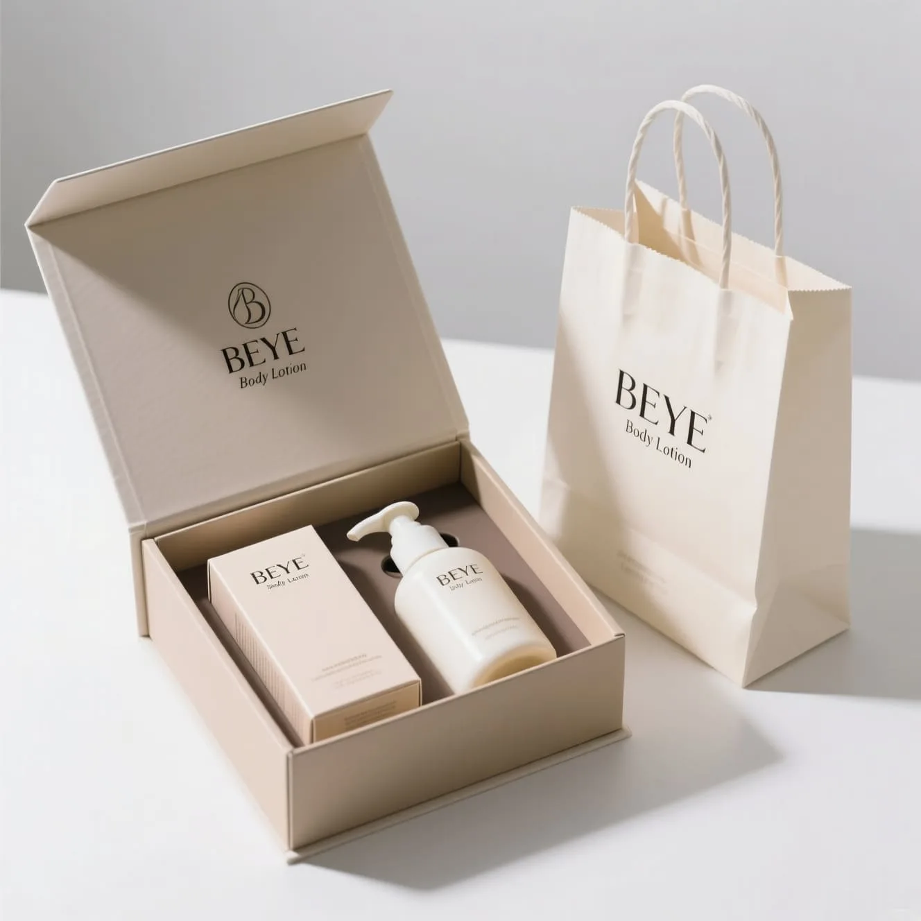 Sturdy body lotion pump packaging box designed for large bottles with dispensers and spa product branding