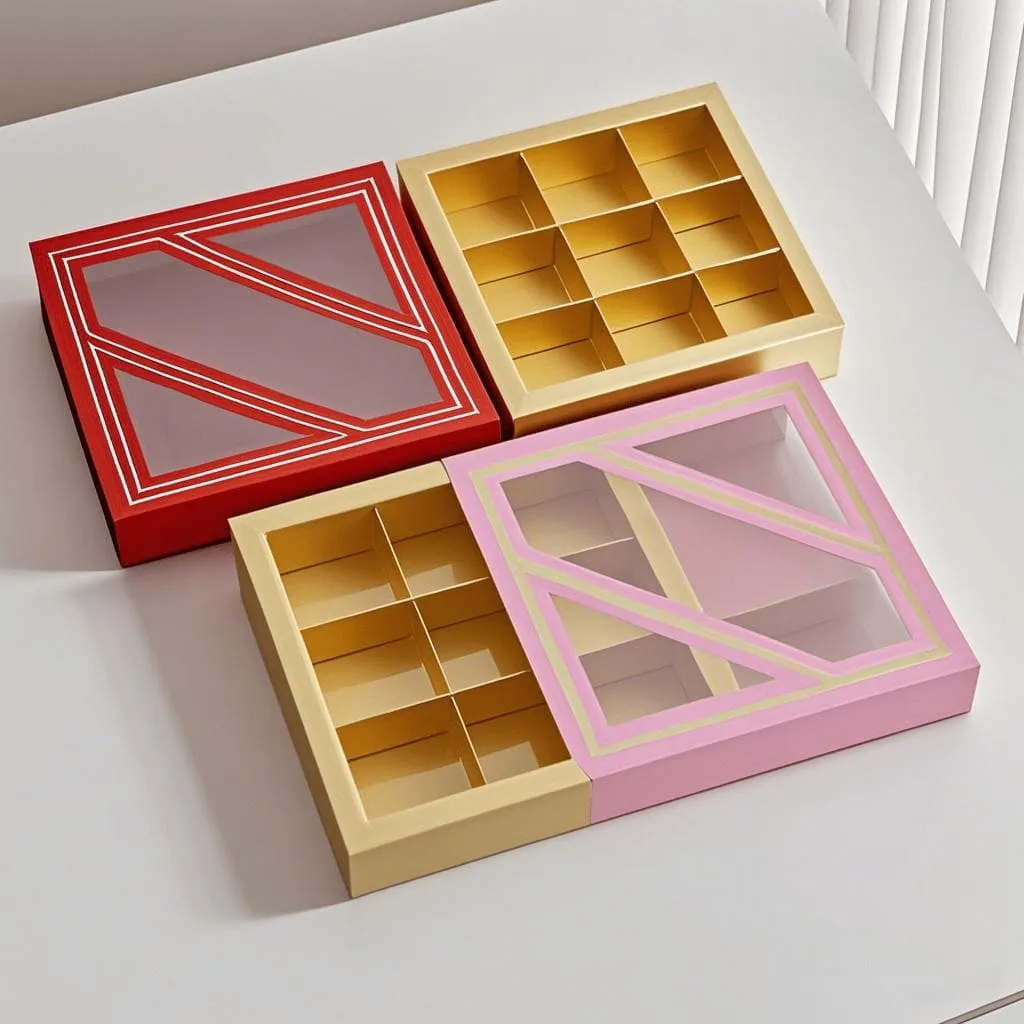 Chocolate drawer boxes with clear window