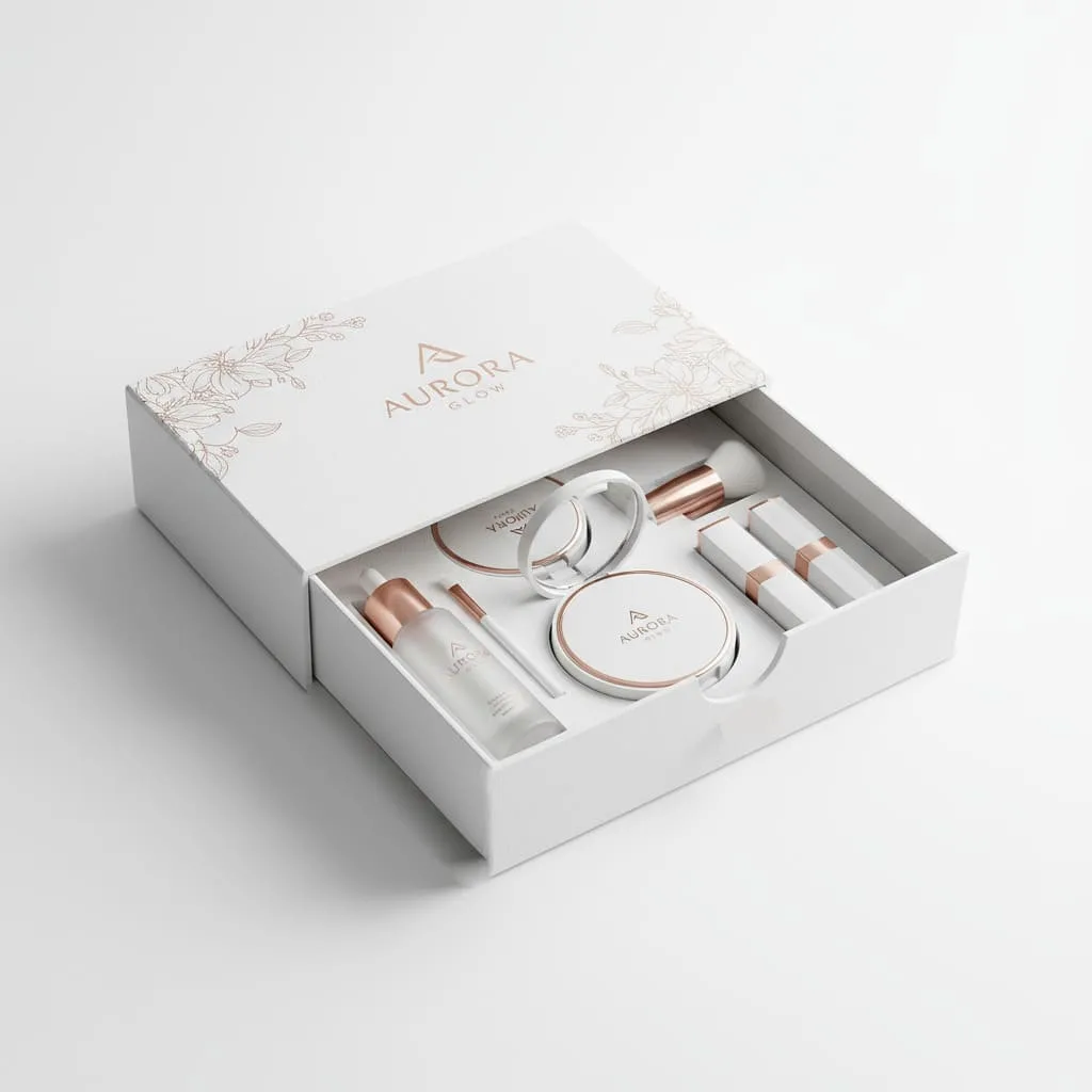 Sliding drawer paper cosmetic beauty box with ribbon pull for makeup sets and palettes