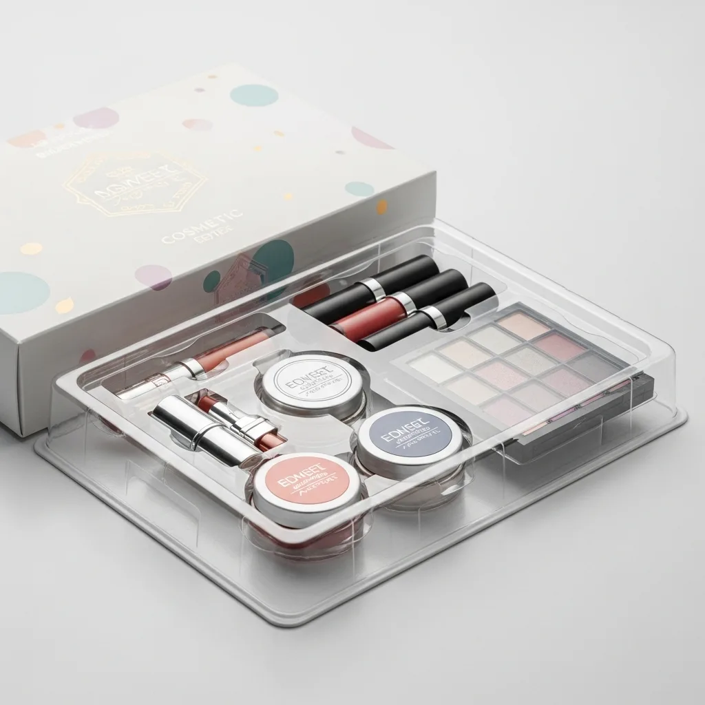 PET tray cosmetic insert with clear plastic construction for premium packaging solutions