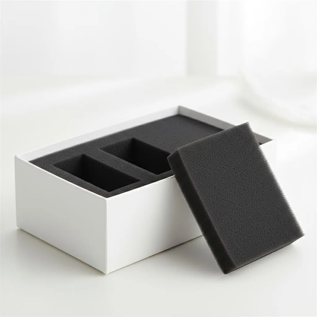 Black sponge cosmetic insert providing luxury cushioning and premium unboxing experience