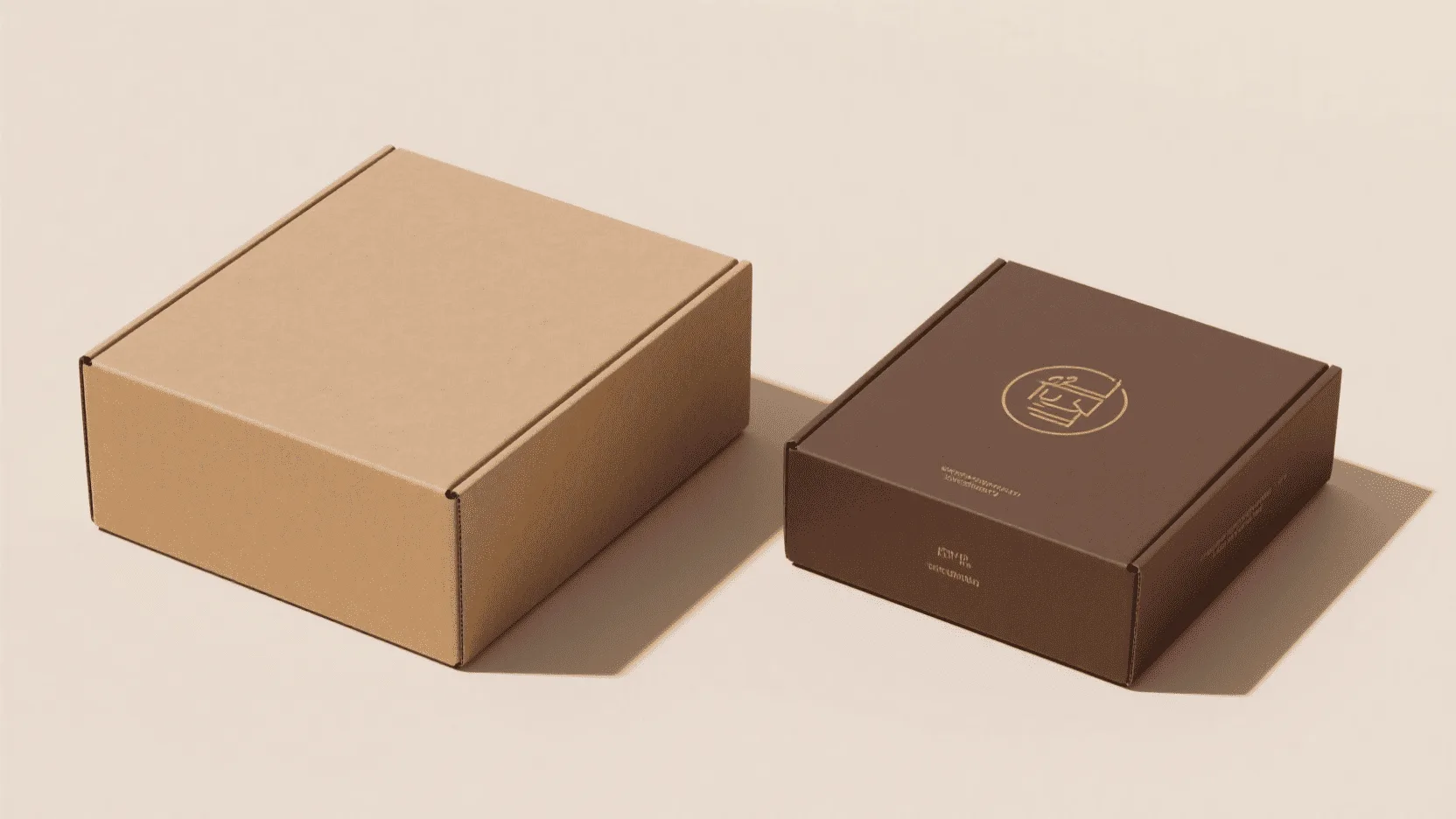 A side-by-side comparison showing a plain, oversized brown box next to a perfectly fitted, beautifully designed custom printed box for the same product.