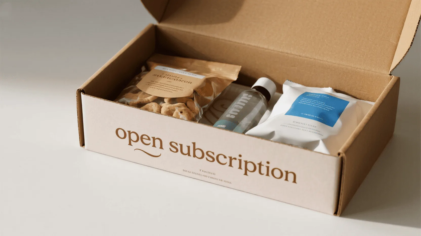An open subscription box showing an insulated liner, a frozen gel pack, and a vacuum-sealed bag of cookies ready for shipment.