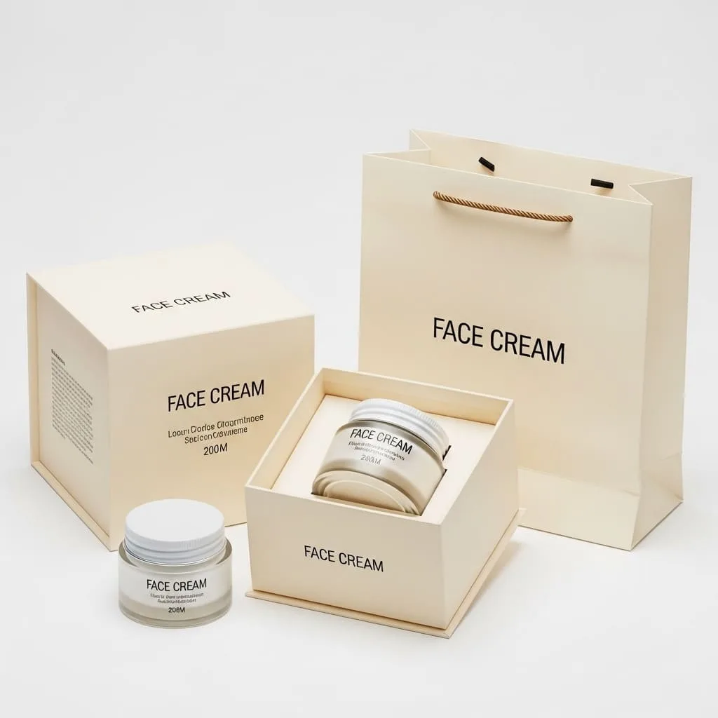 Luxury face cream jar packaging box with gold foil stamping and premium presentation for skincare products