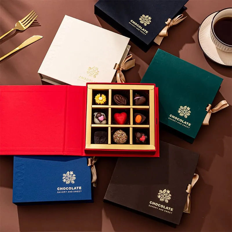 Chocolate gift boxes with ribbon closures