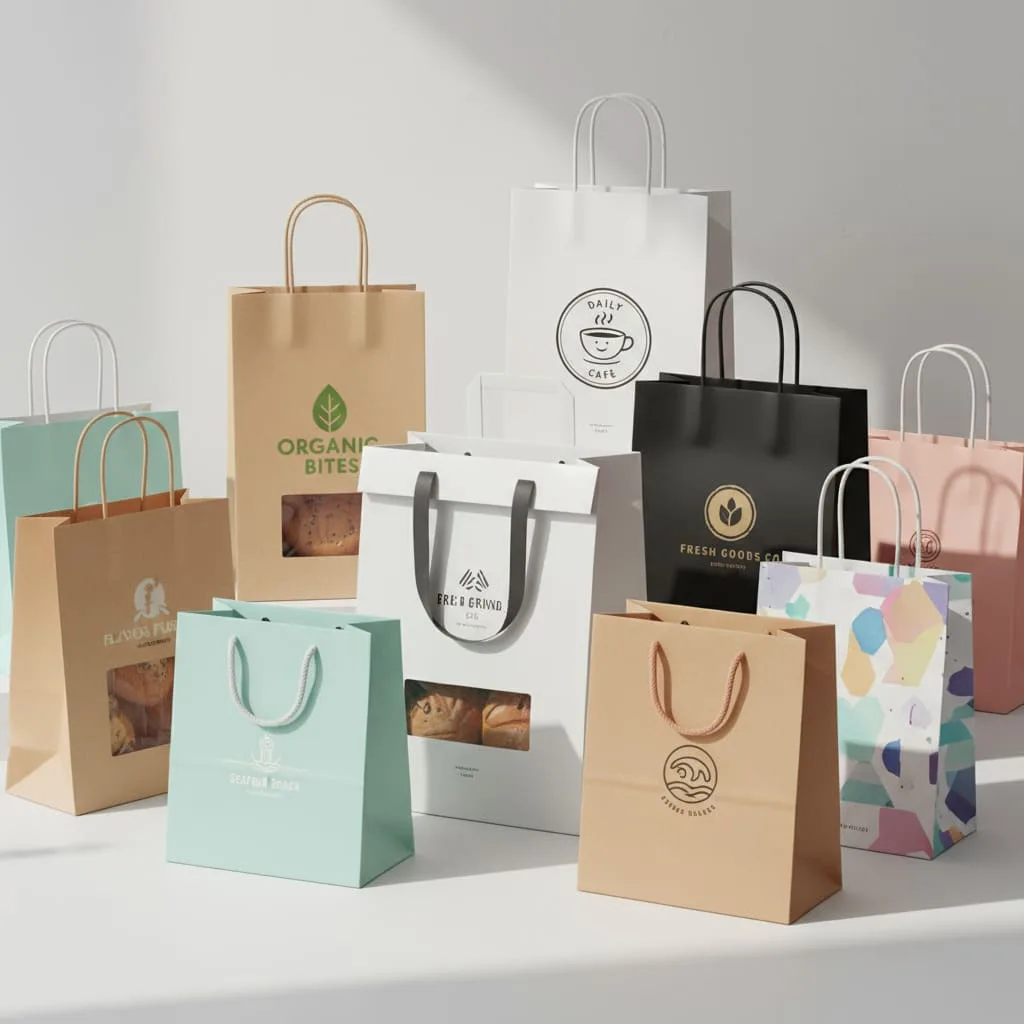 Branded food carry paper bags with custom printing