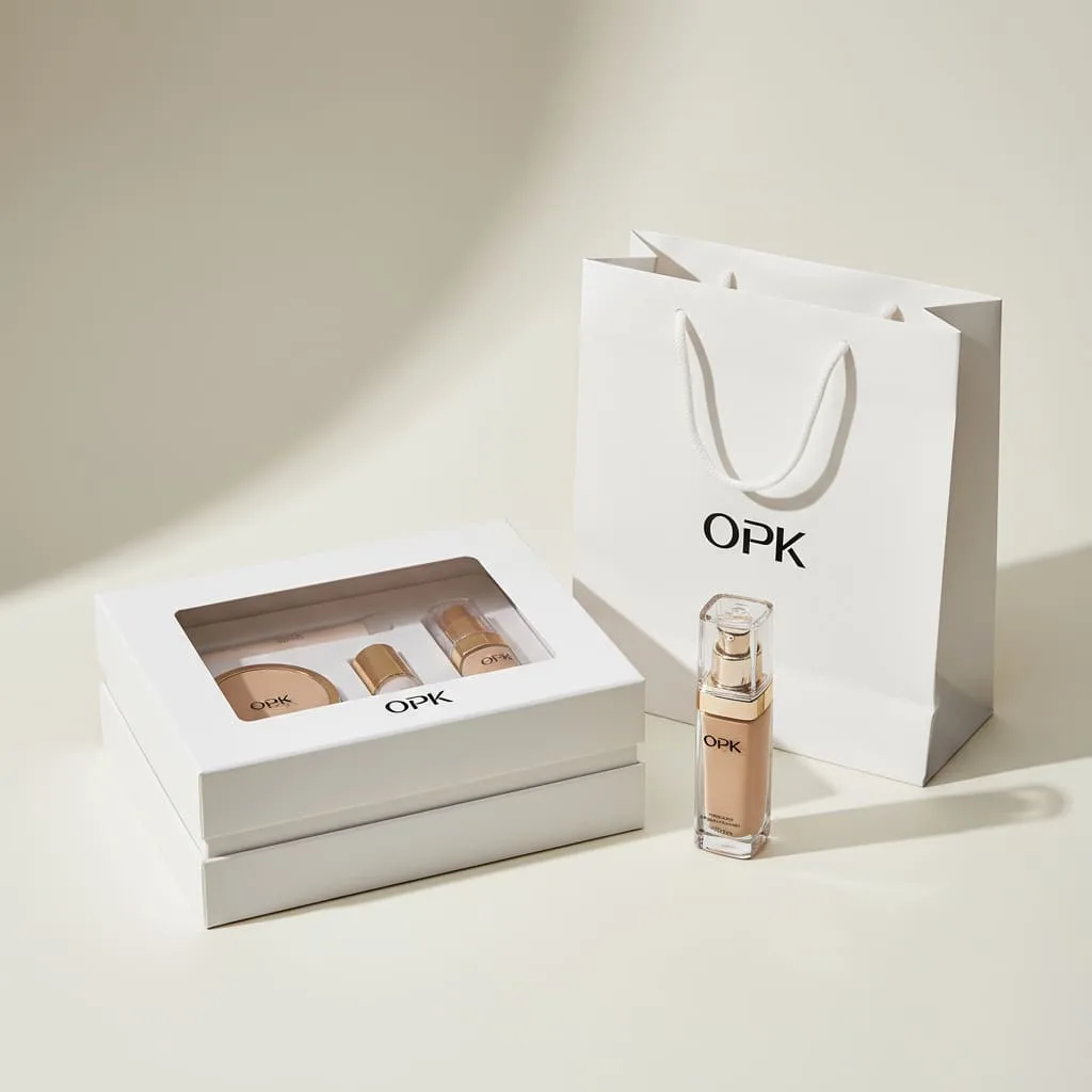 PVC window cosmetic packaging with clear viewing panel for product visibility and retail display