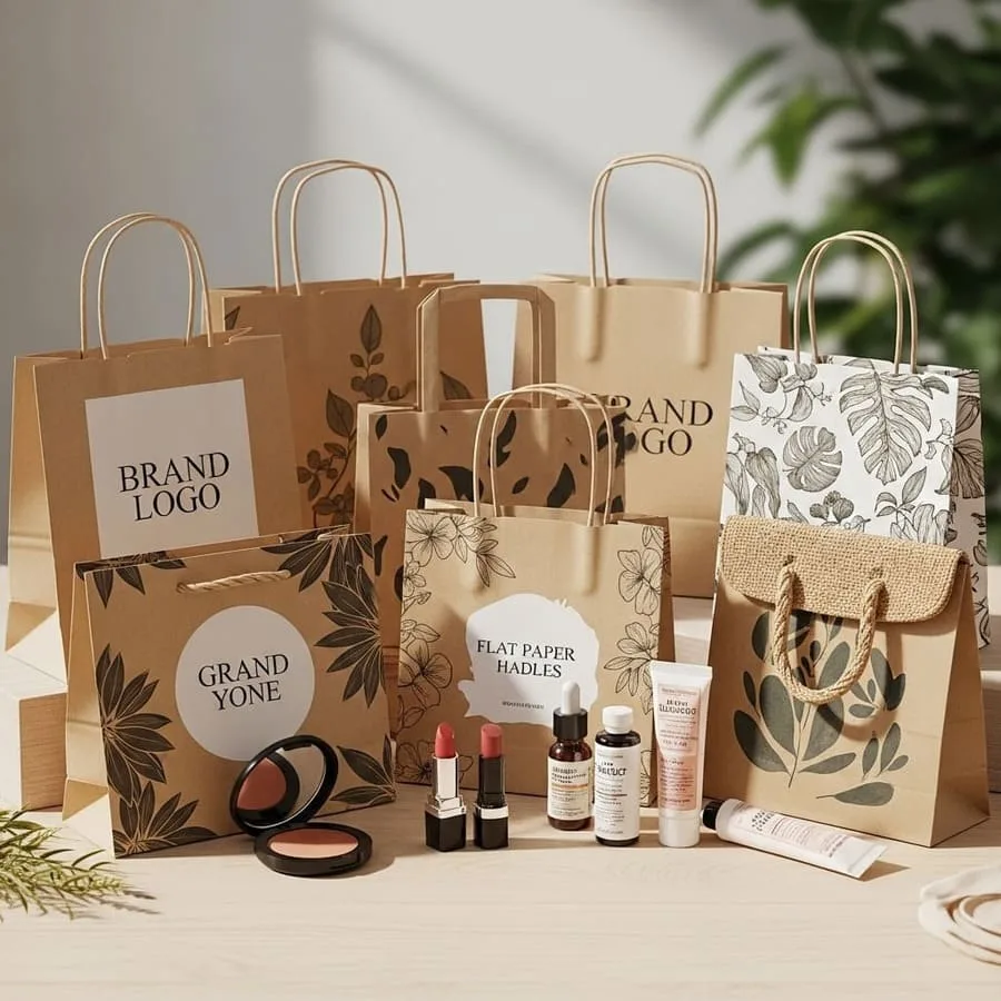Sustainable kraft paper cosmetic bag for environmentally conscious beauty brands and eco-friendly packaging