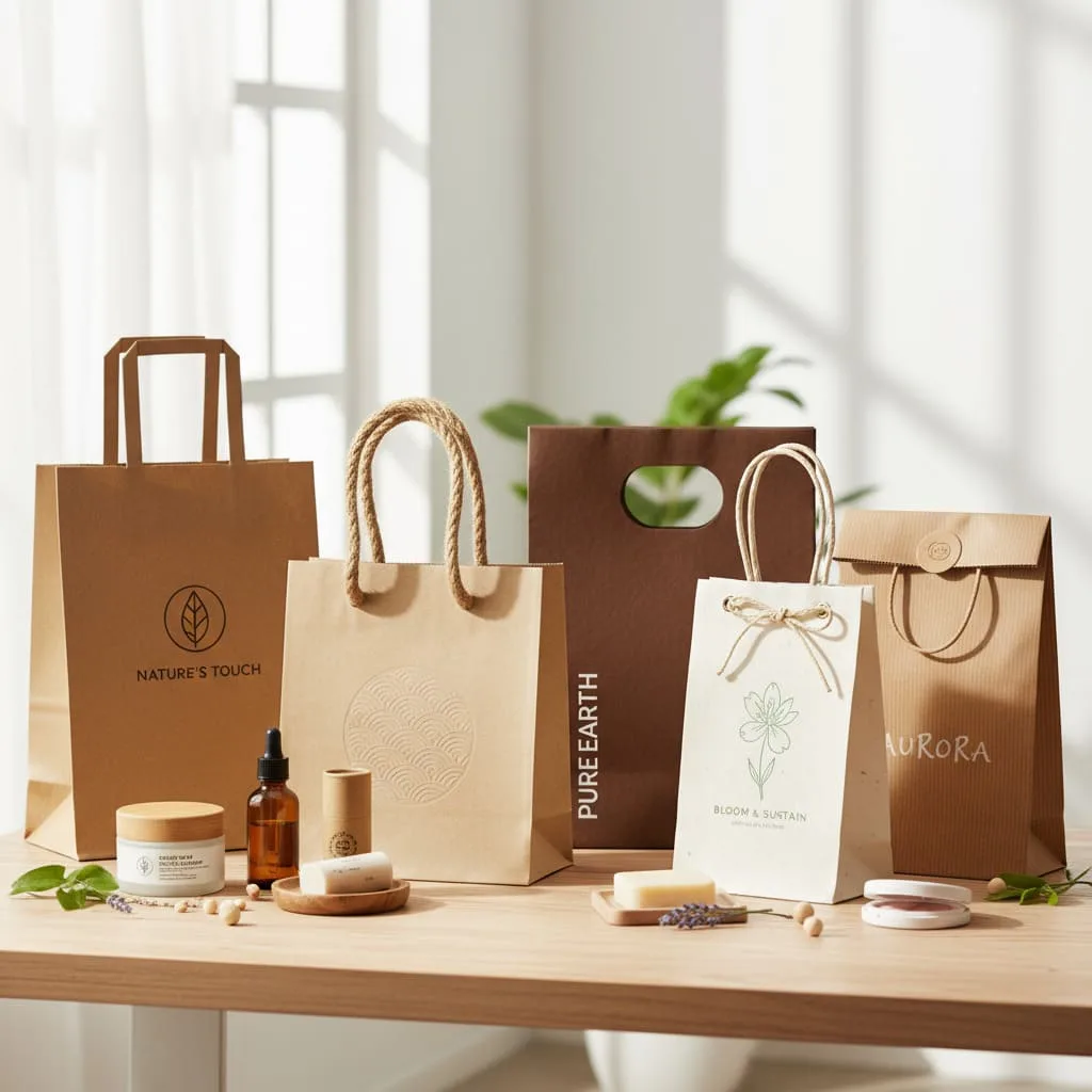 Eco-friendly kraft paper bags with twisted handles