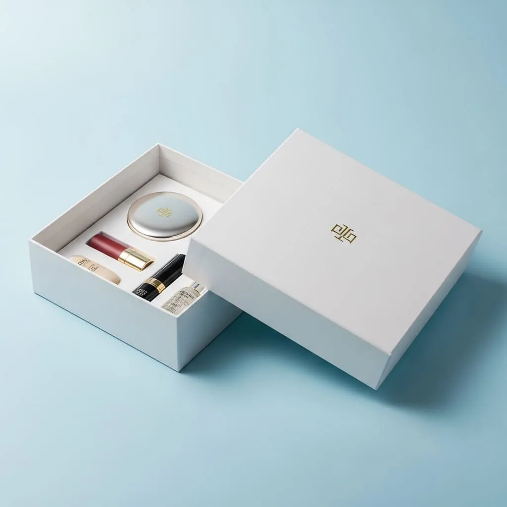 Two-piece lid and base rigid cosmetic beauty box in premium finish for skincare and fragrance