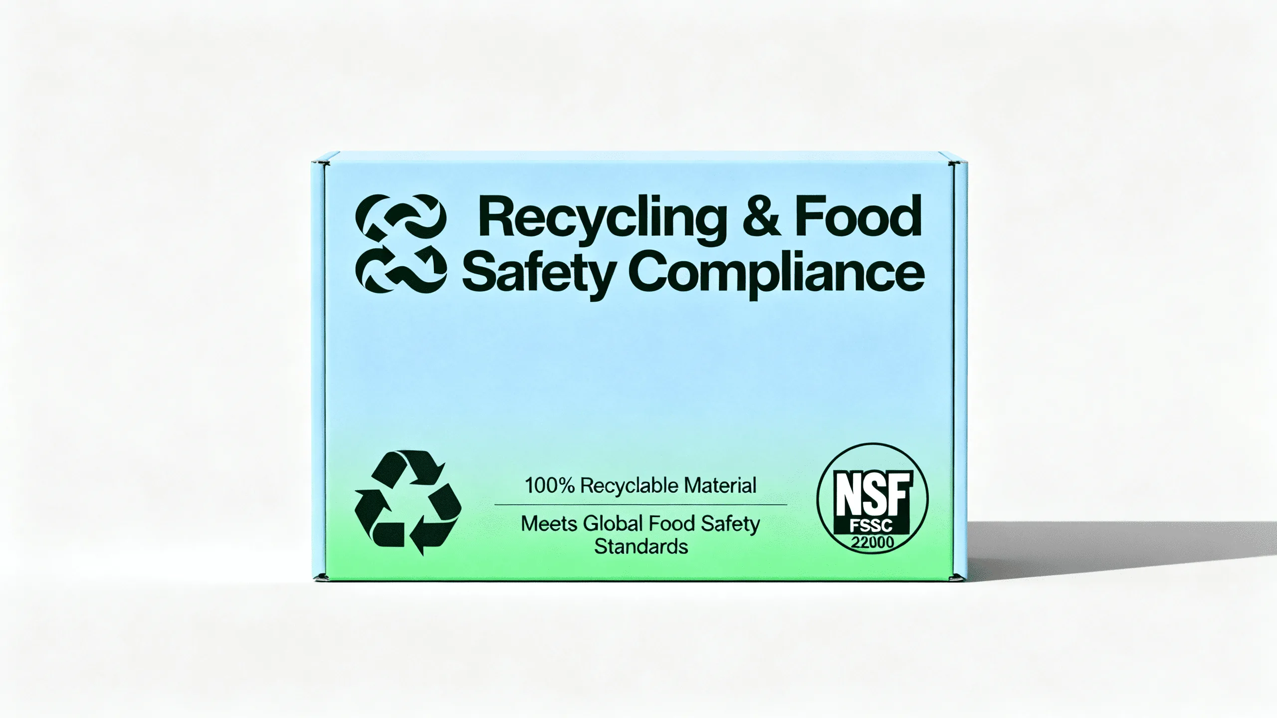 A collection of international recycling and food-safety symbols on a packaging design template.