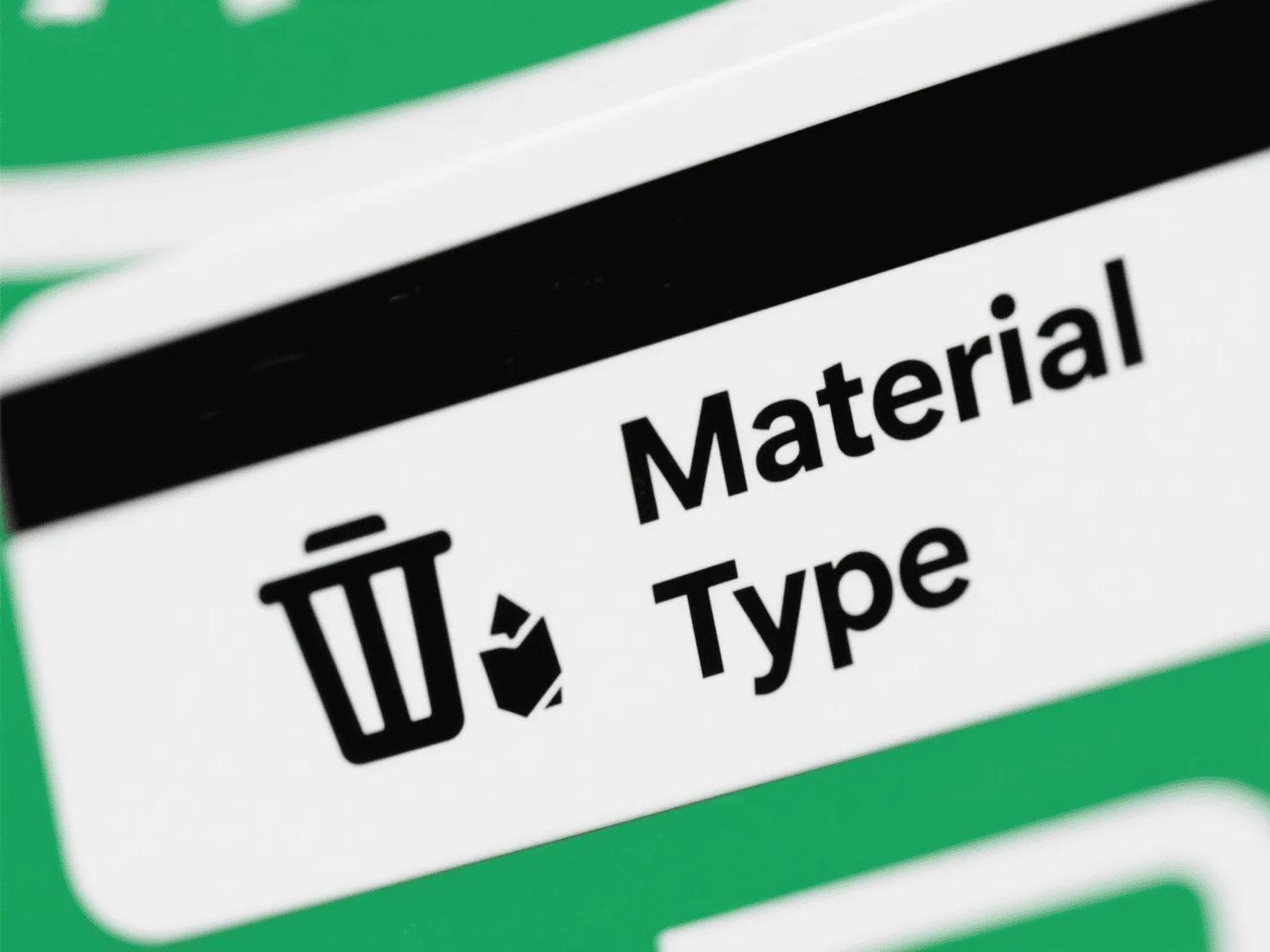 A close-up on a new, standardized packaging label showing material type and a bin icon for proper disposal.