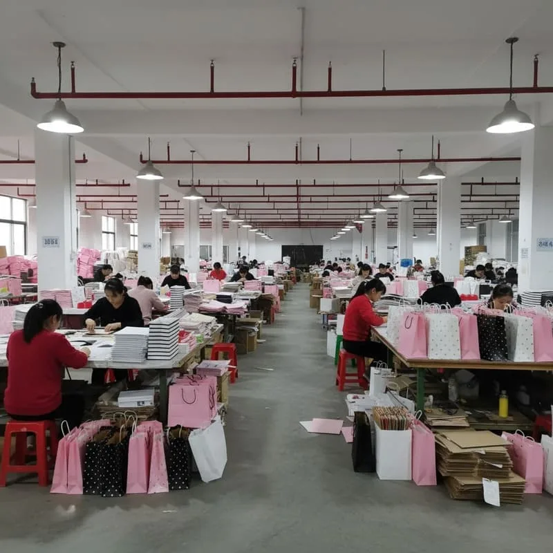 Paper bag workshop with custom finishing station