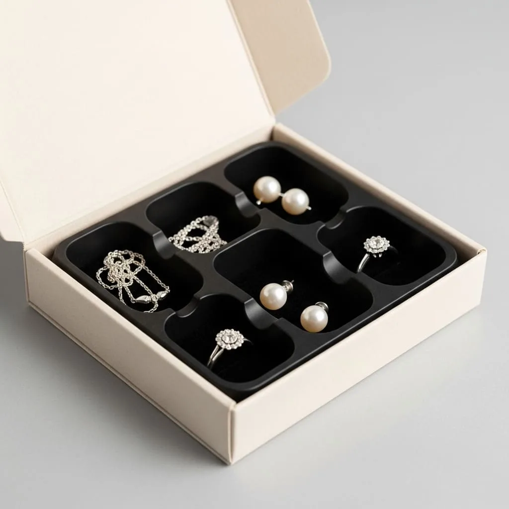 Blister insert for paper jewelry boxes — clear thermoformed tray with custom cavities