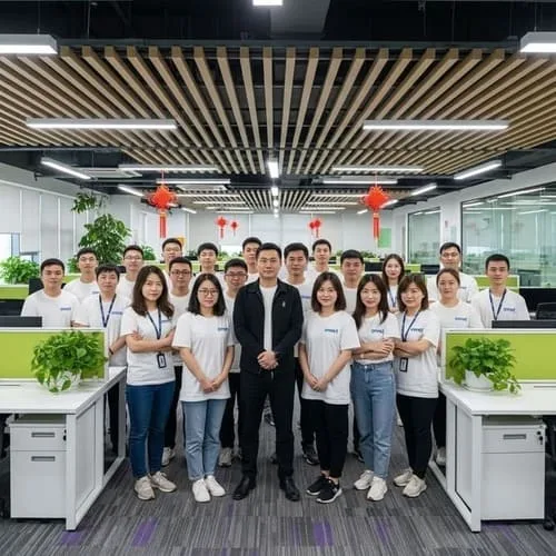 Yiwu Omet team photo showing office staff and workshop craftsmen
