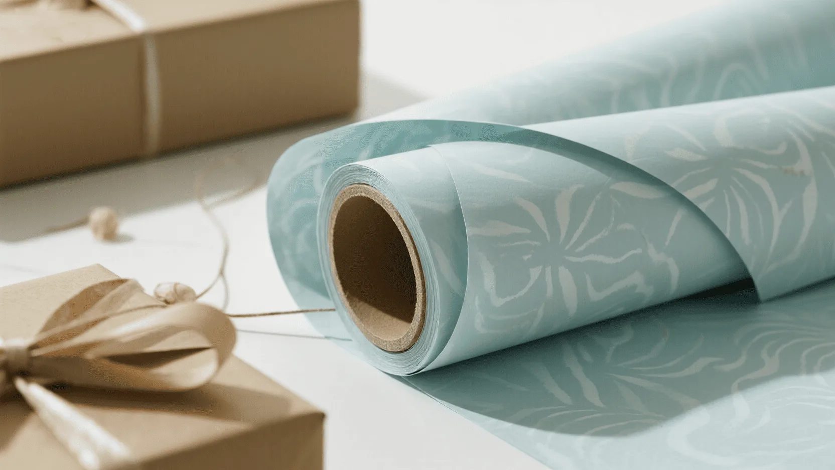 A roll of wrapping paper with a subtle matte finish, looking clean and sophisticated.