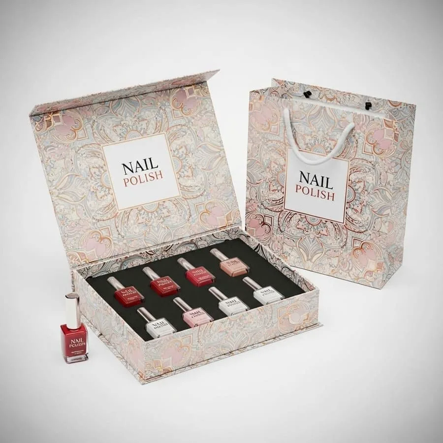 Multi-bottle nail polish set packaging box with individual compartments for complete nail color collections