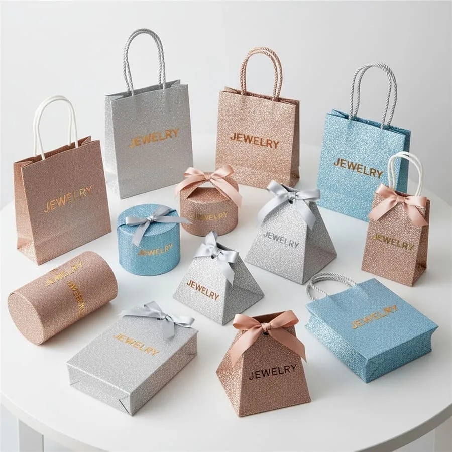 Sparkling Glitter Jewelry Gift Bag with Foiled Logo