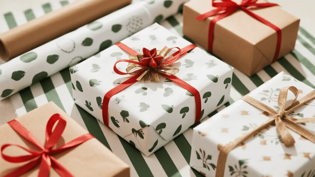 which styles and aesthetic trends in white and kraft wrapping paper are brands using for gifts in 2025 2026