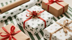 which styles and aesthetic trends in white and kraft wrapping paper are brands using for gifts in 2025 2026