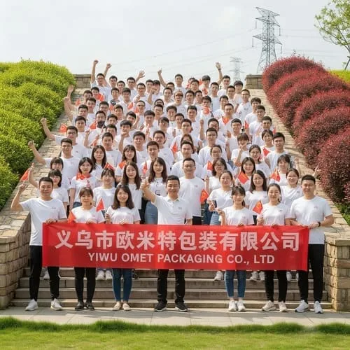Yiwu Omet team photo showing office staff and workshop craftsmen