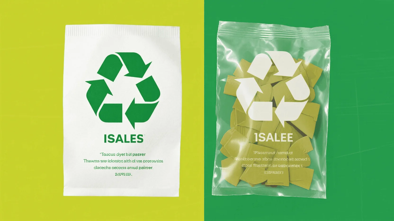 Side-by-side comparison showing a recyclable paper item next to a plastic-laminated one, highlighting the difference.