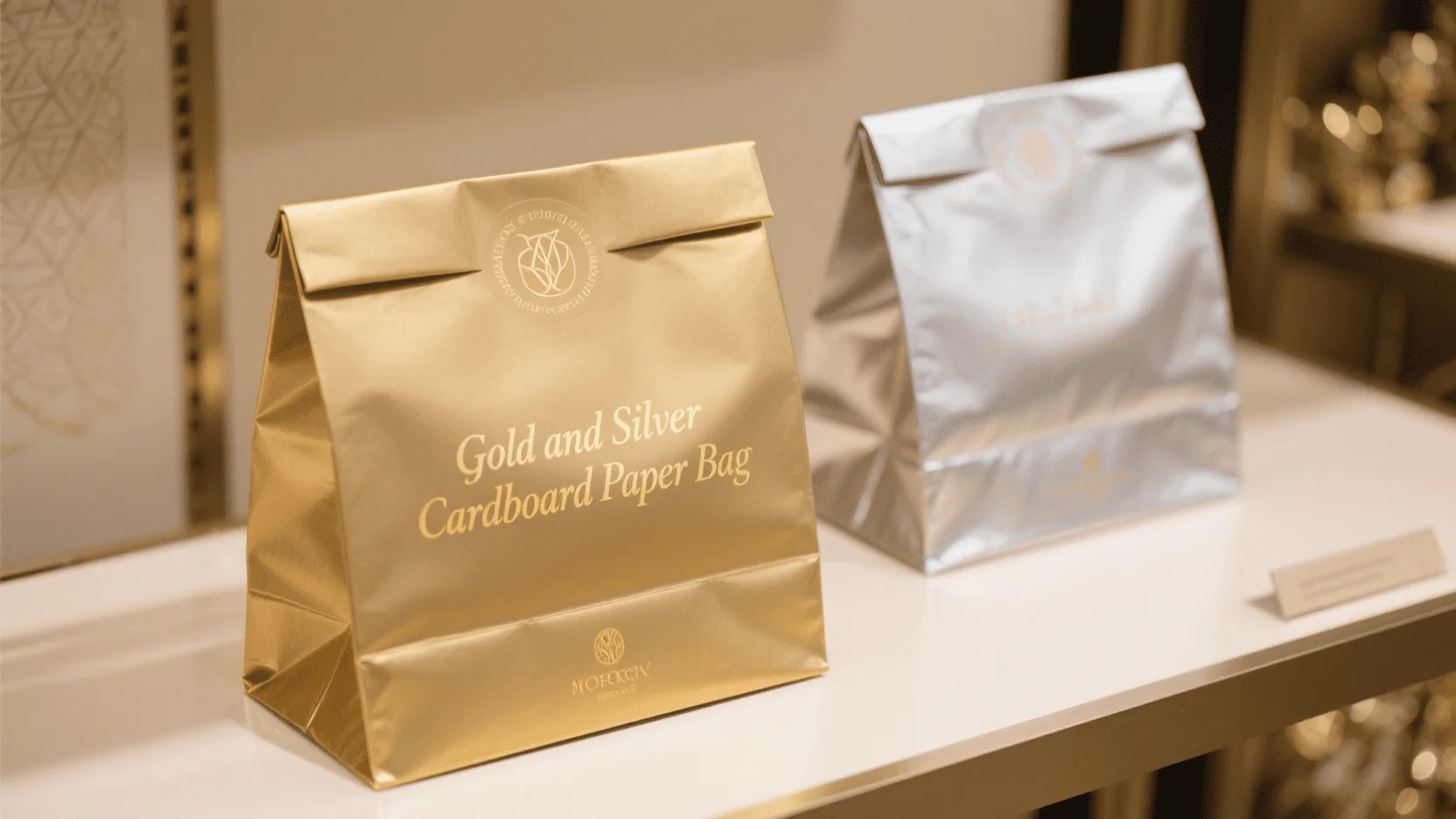 A stack of FSC-certified cardboard sheets with a silver foil stamping machine in the background.