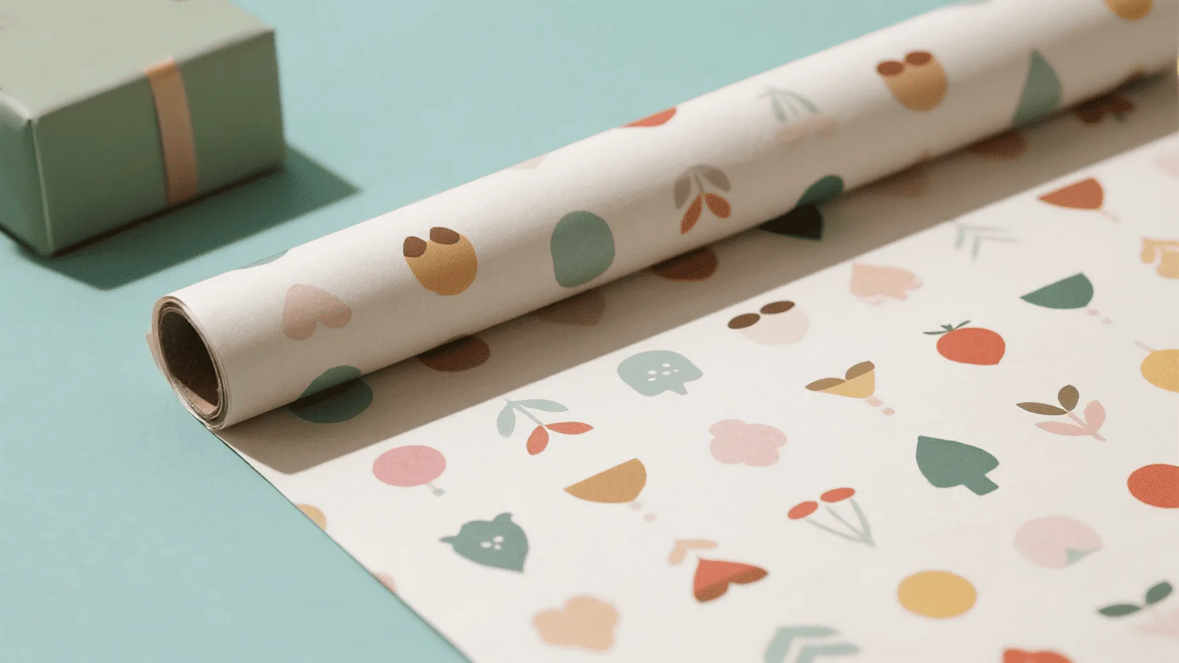 An offset printing press in action, showing a large sheet of white kraft paper being printed with a colorful, detailed design.