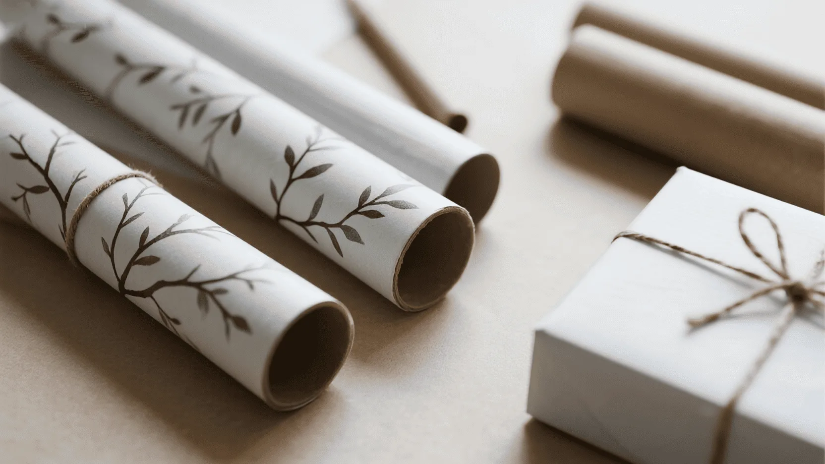 A high-end sweater being carefully folded and wrapped in white kraft paper printed with a subtle, elegant brand logo.