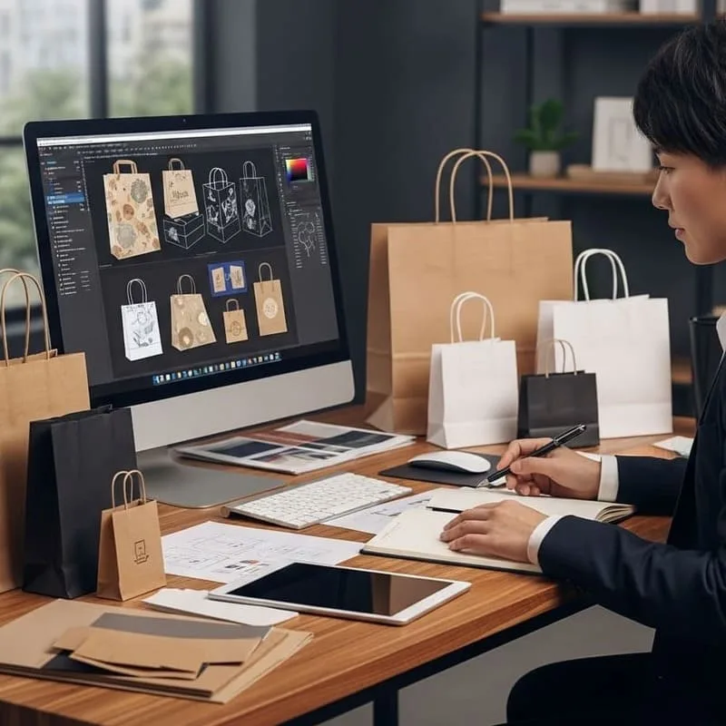 Custom paper bag structures with unique die-cuts and closures