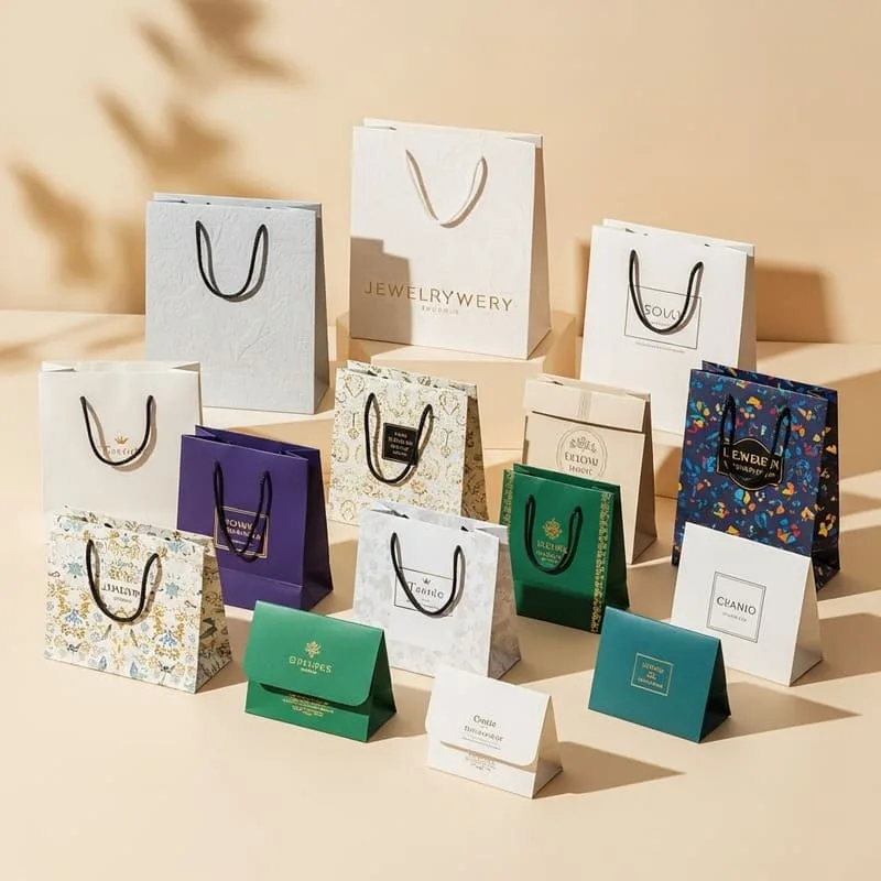 Small jewelry paper bags with velvet insert and ribbon handle