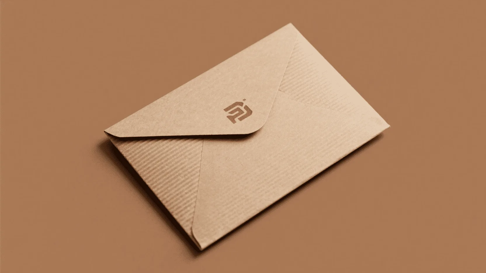 A neatly folded corrugated cardboard mailer with a custom branded logo, ready to be shipped.