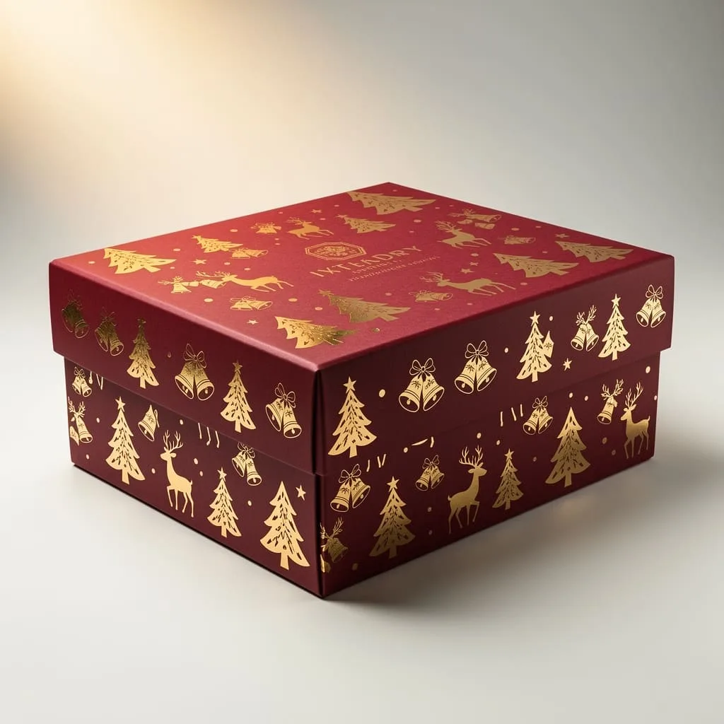 alt: Close-up of a gold foil hot stamped logo on a black luxury paper box