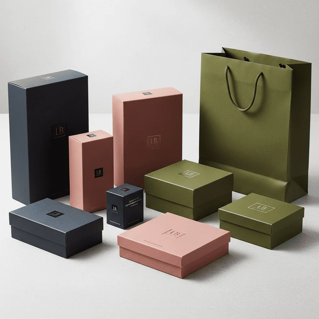 alt: A minimalist matte black jewelry box with a simple gold foil logo