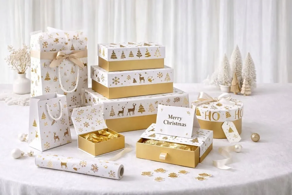 Christmas gift packaging collection: boxes, bags and wrapping designs