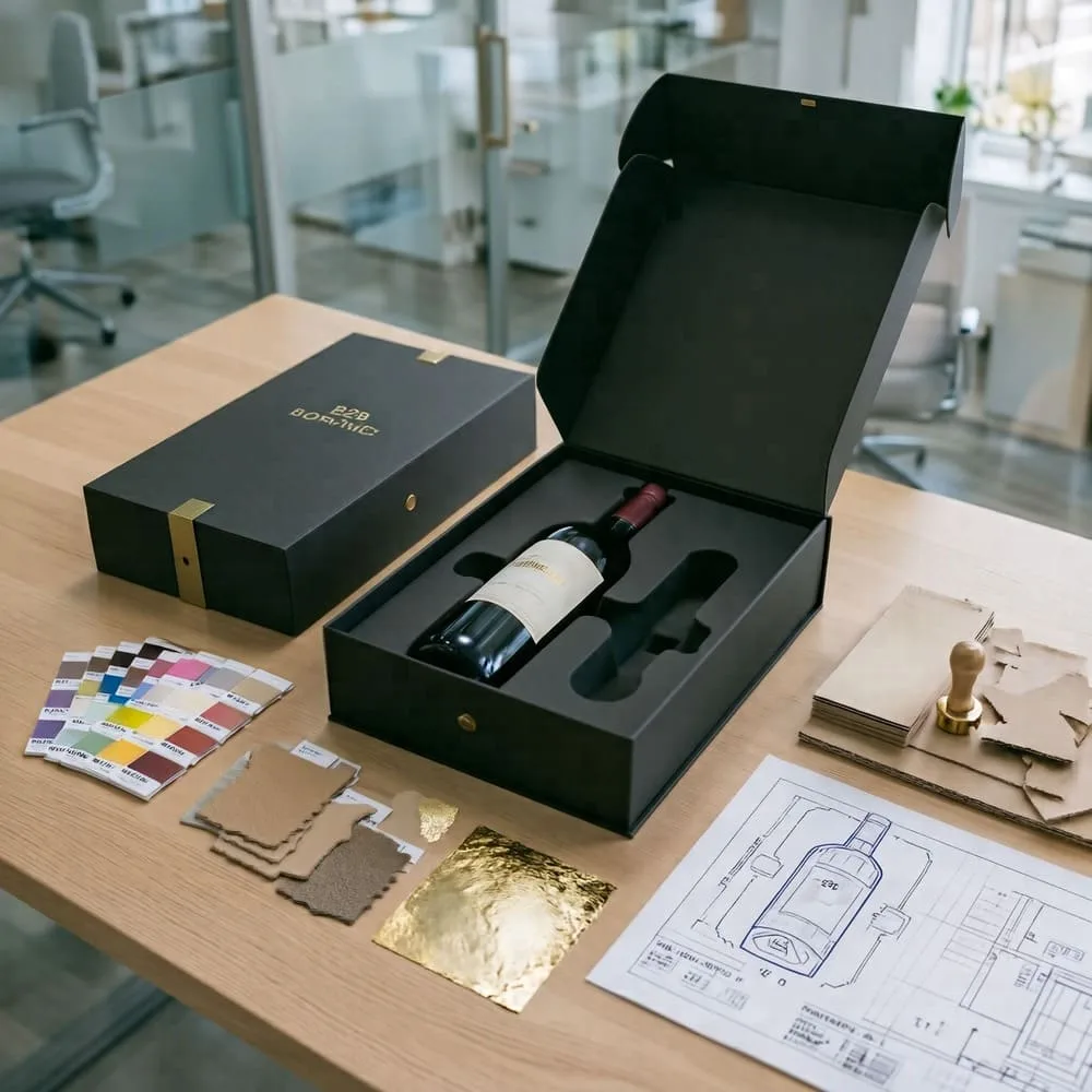 B2B custom wine box quotation showing material, quantity, printing, finishing, inserts and logistics cost factors