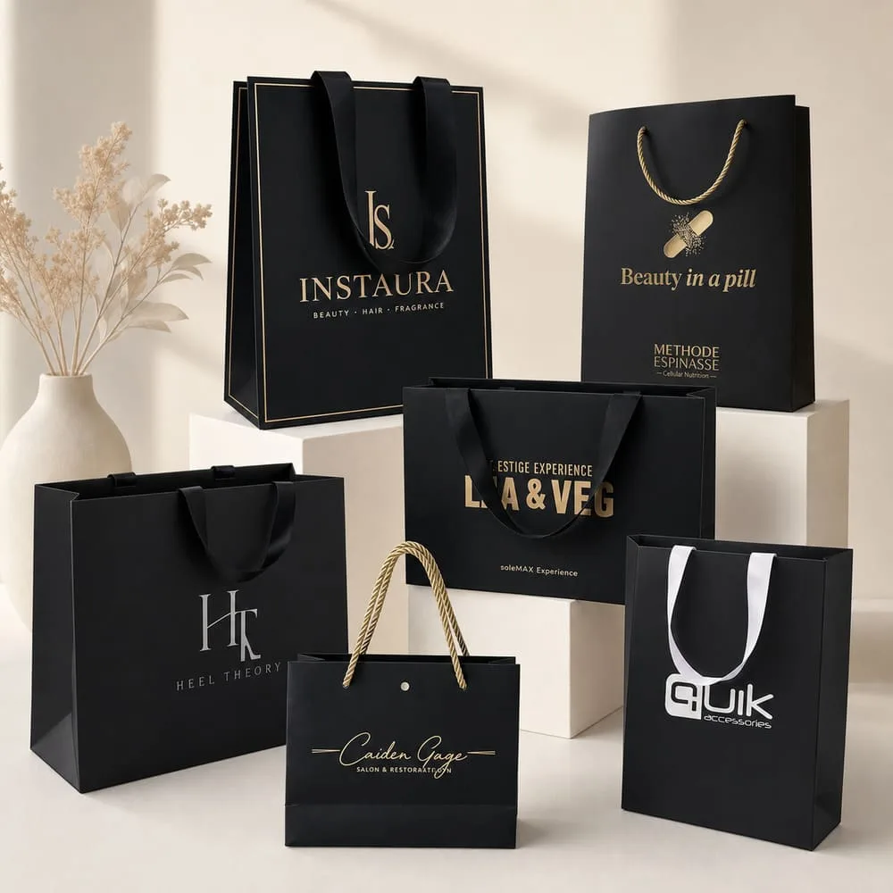 matte black shopping paper bags